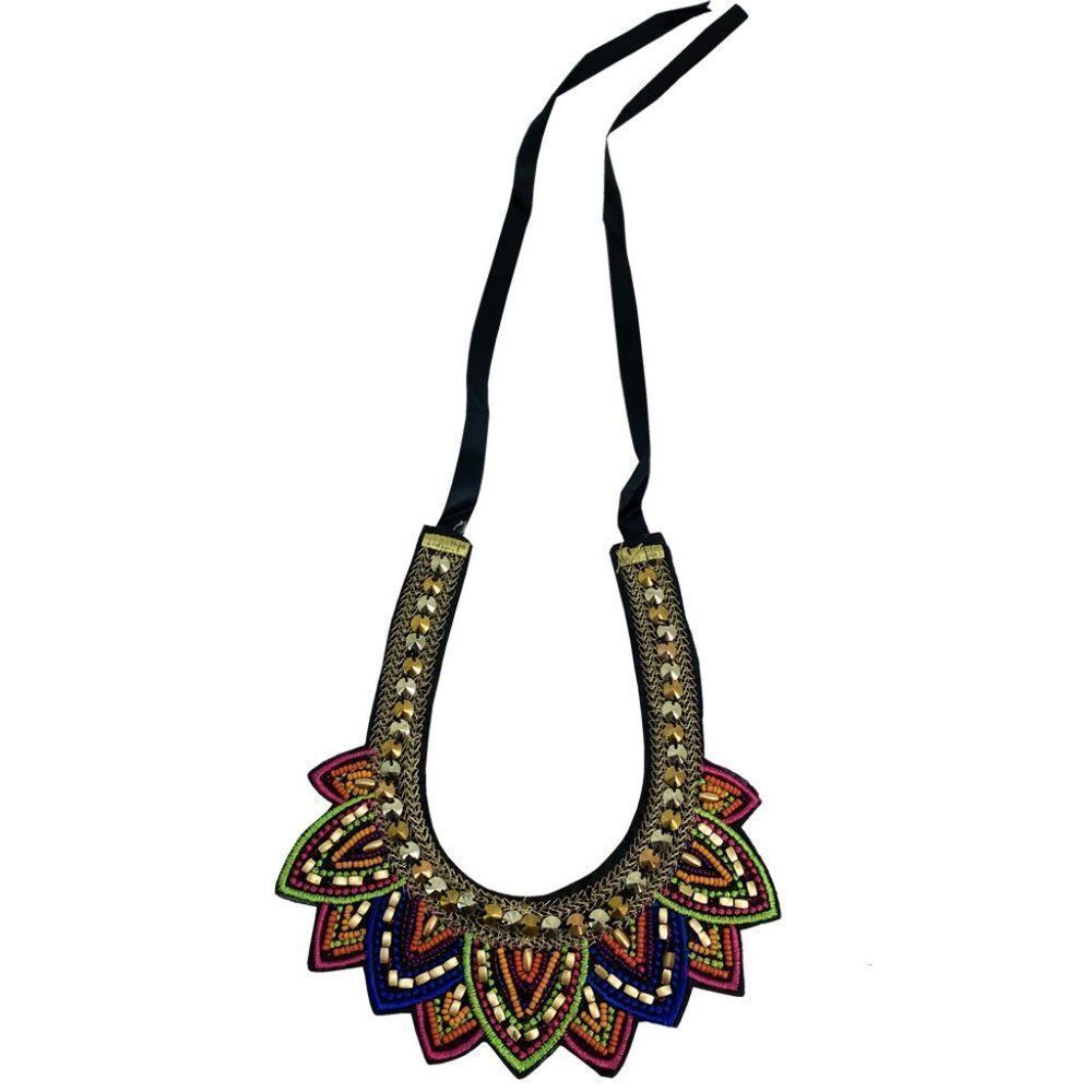 Fuschia Sunset Queen Huichol Statement Necklace - Picture 4 of 4